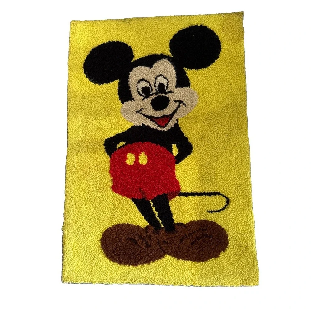 VTG Mickey Mouse Handmade Wall Hanging Rug Disney Decor 70s 80s Latch Hook